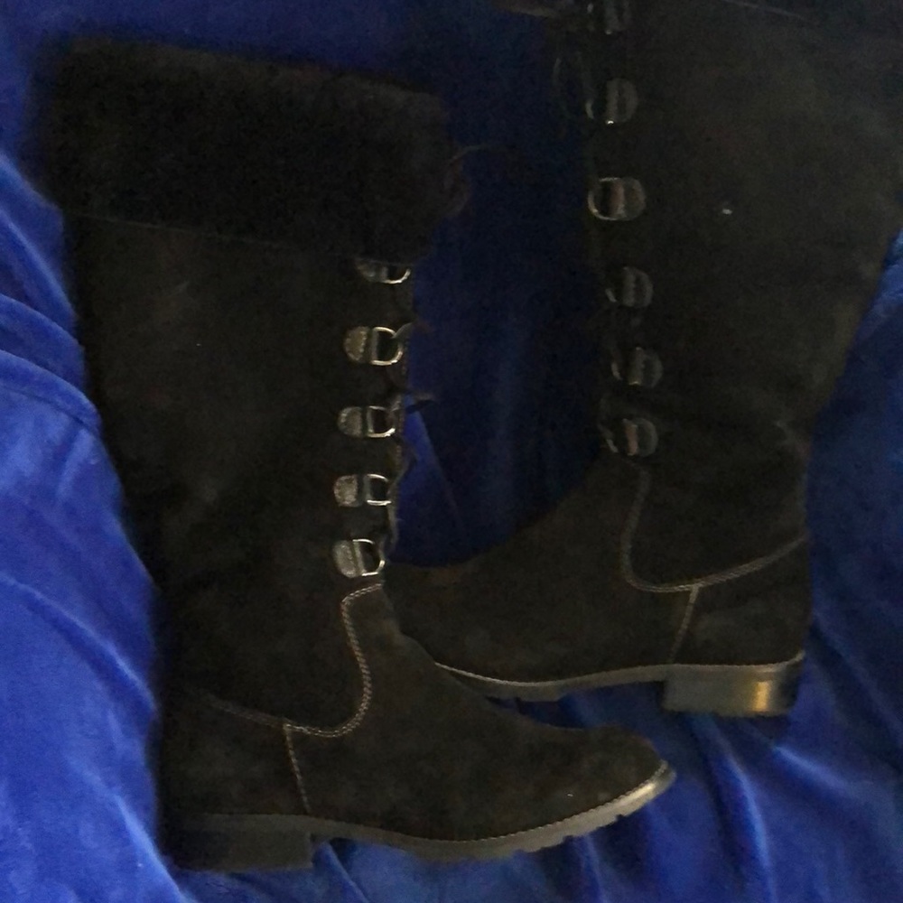 Black Sofft faux fur tall Suede knee lace up boots 9.5